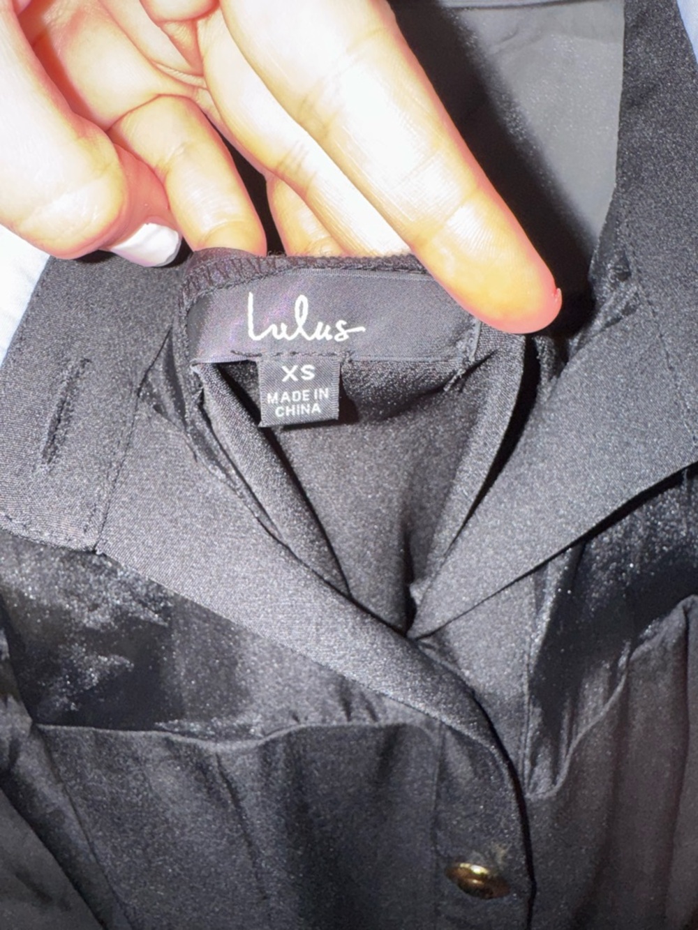 Lulu's Black Sheer-Sleeve Button Front Top with White Collar - XS - Picture 4 of 6